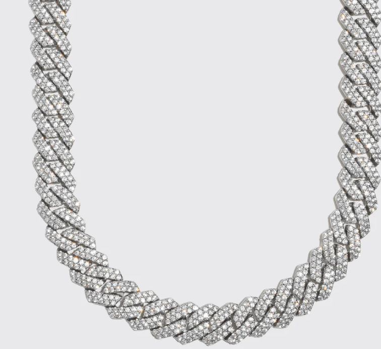 14mm Monaco Chain - White Gold